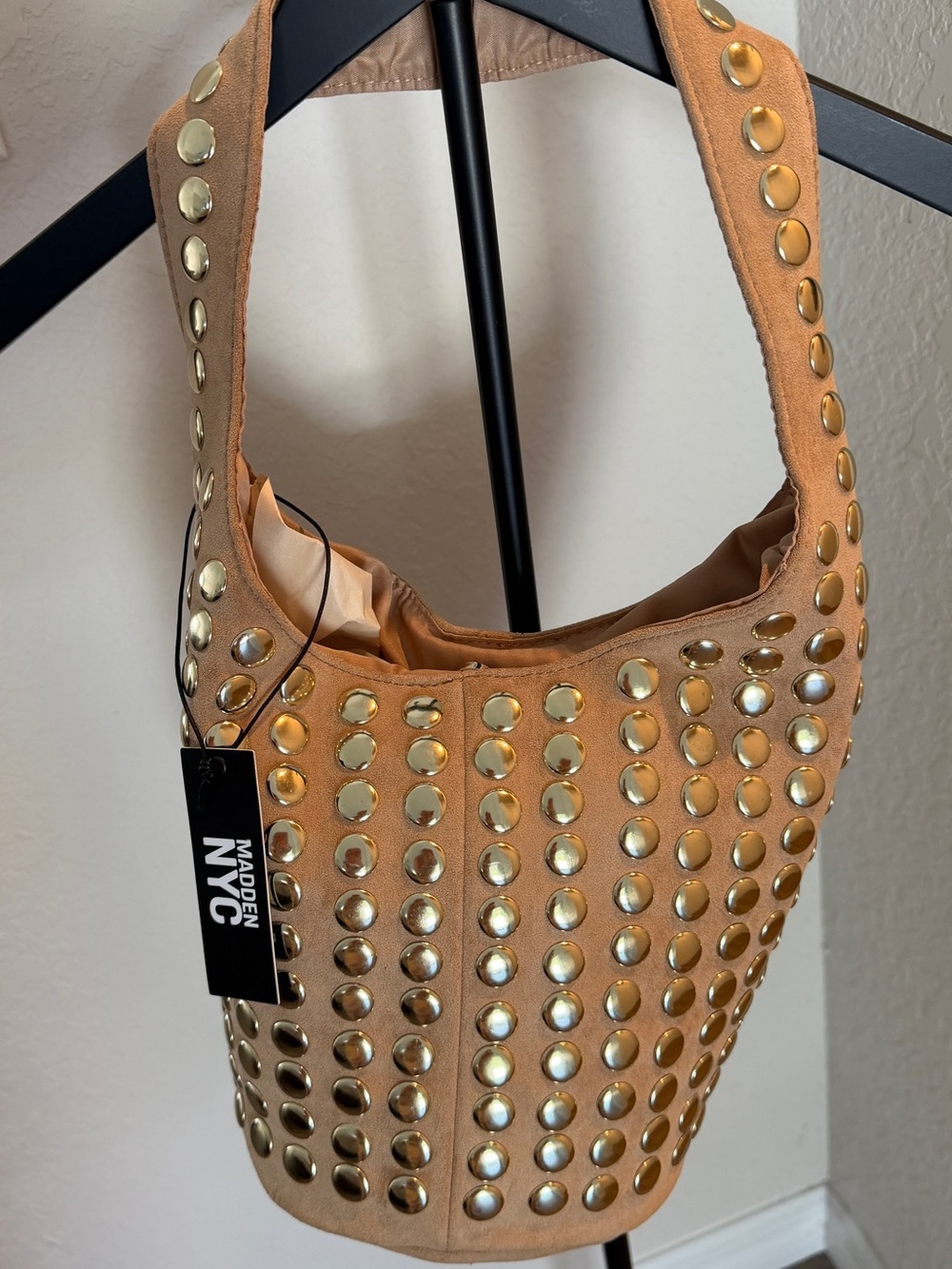 Tan Suede Studded Hobo Bag